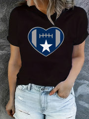 Football Heart Graphic Short Sleeve Sports T shirt Round Neck Women's Activewear