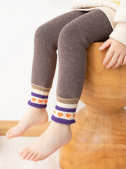 Girls Fleece Warm Leggings Stripes Heart Print Footless Tights Pants
