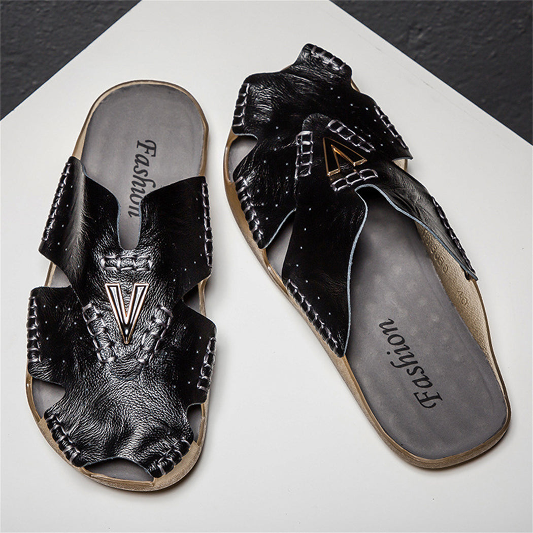 SENBURNY Men's Closed toe Leather Slides Slippers Sandals