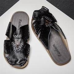 SENBURNY Men's Closed toe Leather Slides Slippers Sandals