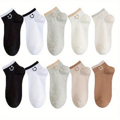 10 Pairs Smiling Print Socks & Crew Short Socks Women's Stockings