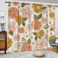 2pcs Romantic Flower Curtain Rod Pocket Window Curtains