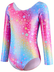 Girls Star Graphic Long Sleeve Gymnastics Leotard