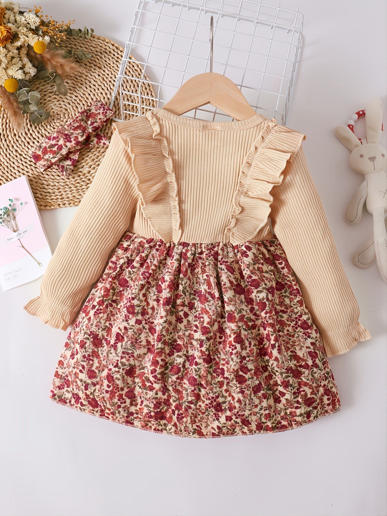 Toddler Girls Solid Top Floral Ruffles Skirt Outfit
