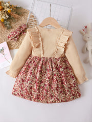 Toddler Girls Solid Top Floral Ruffles Skirt Outfit