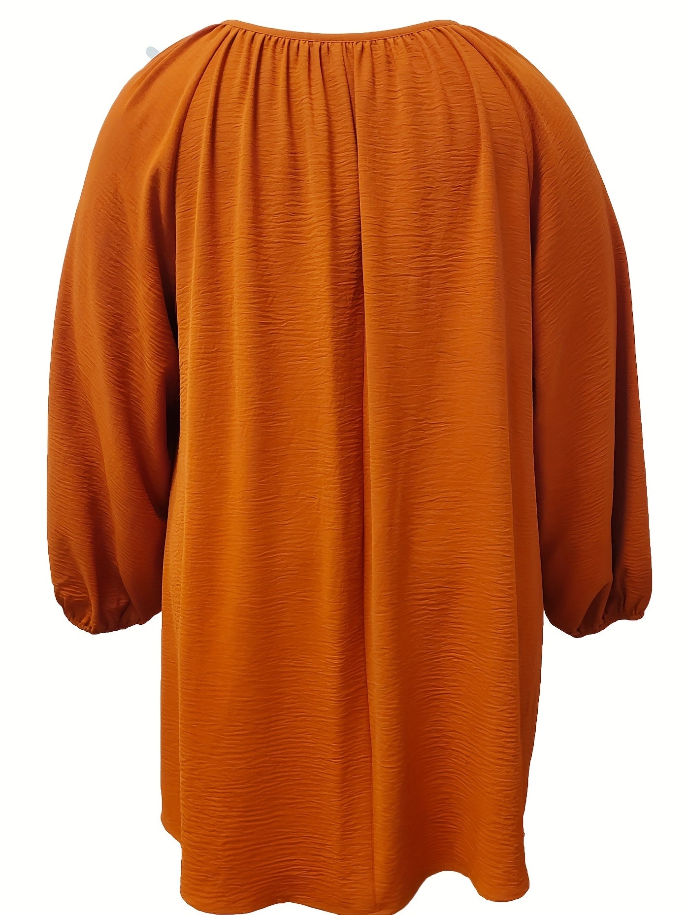 Solid Long Sleeve Round Neck Keyhole Tie Blouse
