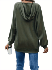 Solid Kangaroo Pocket Hoodies Casual Waffle Long Sleeve Sweatshirt