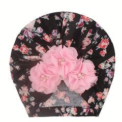 Baby's Flower Print Four Beads Turban