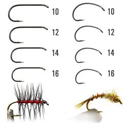 240pcs Fly Tying Hooks for Dry Wet Nymph Shrimp Barbed Curved Size 10 to 16