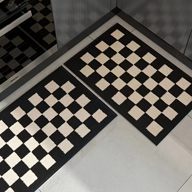 Checkered Floor Mat 59x40 Non-slip Minimalist Style Carpet
