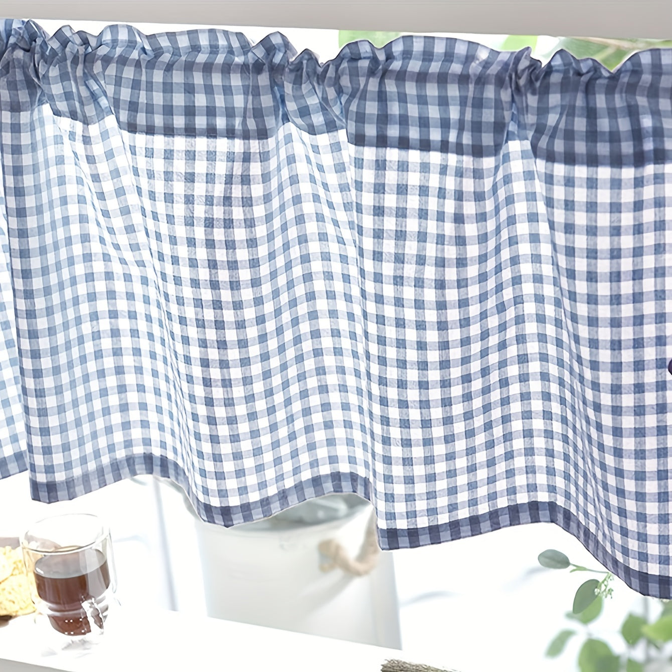 Plaid Short Curtain Modern Balcony Cafe Curtain