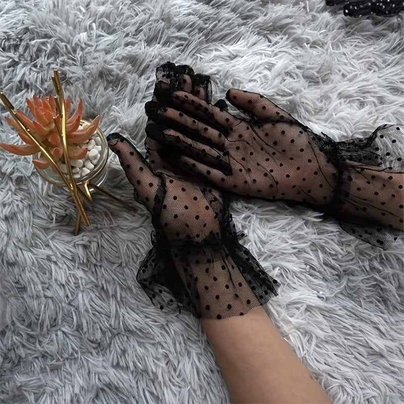 Polka Dot Lace Gloves Short Transparent Gloves for Party Prom Wedding