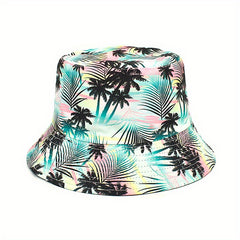 Coconut Tree Print Bucket Hat Double sided Casual Vacation Sun Hat
