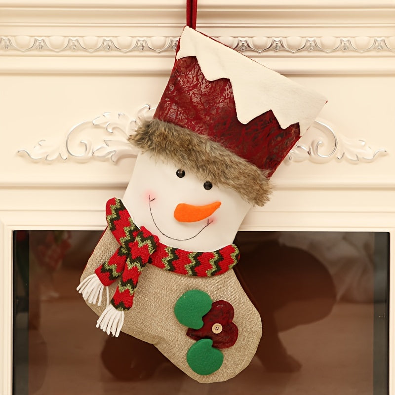 1pc Santa Claus Snowman Deer Faux Leather Socks Christmas Gift Bag