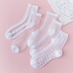 5 Pairs Sheer Mesh Socks Breathable Transparent Stockings Women's Hosiery