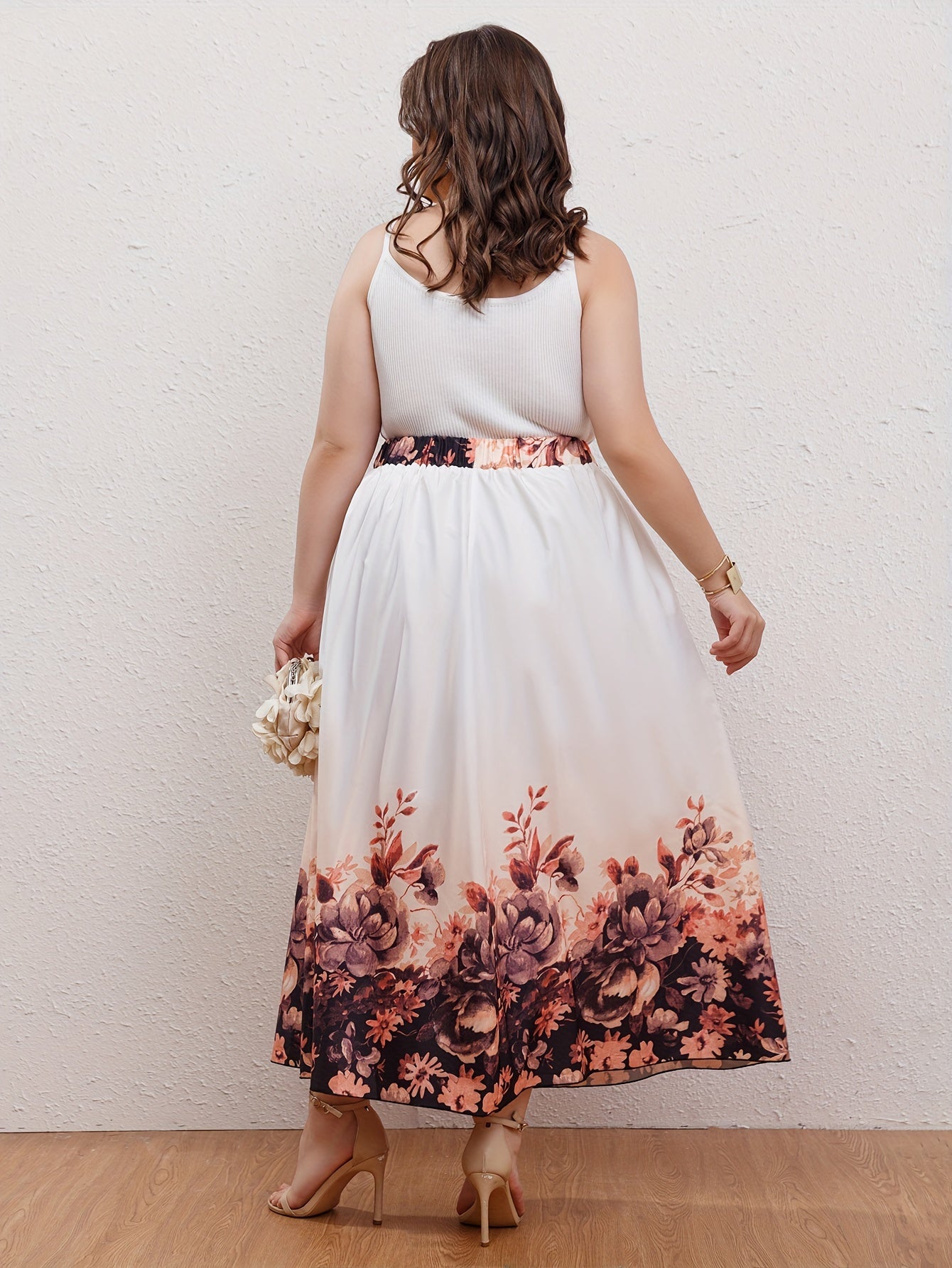 Colorblock Floral Print Maxi Skirt