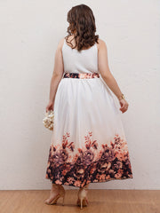Colorblock Floral Print Maxi Skirt