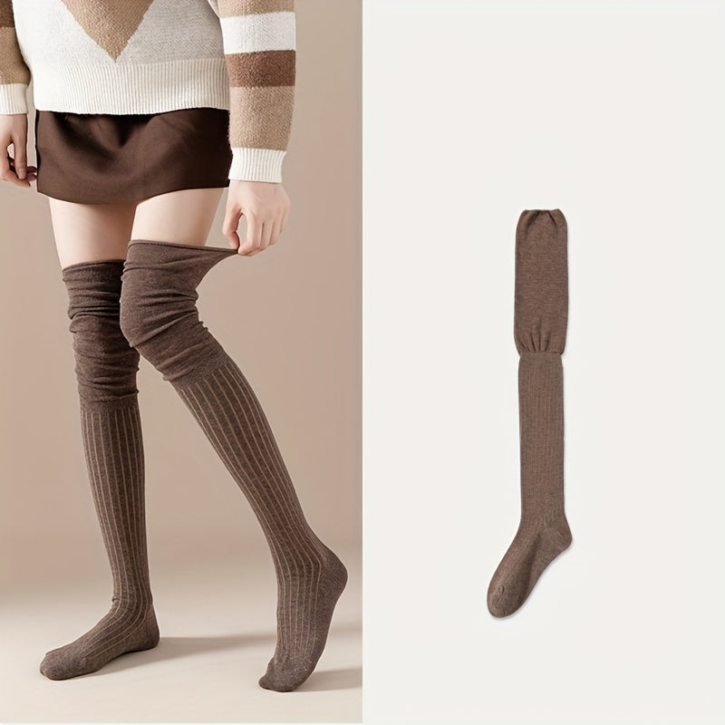 Solid Thigh High Socks Over The Knee Stockings Women's Hosiery