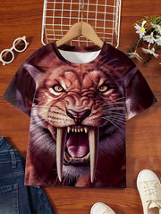3D Smilodon Print Short Sleeve T shirt Kids Summer Clothes
