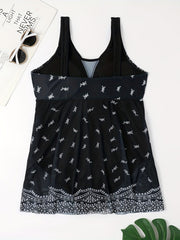 Floral Print V Neck One Piece Swimsuit
