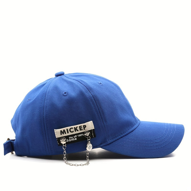 Chain Label Decor Baseball Cap Solid Hip Hop Dad Hat Unisex