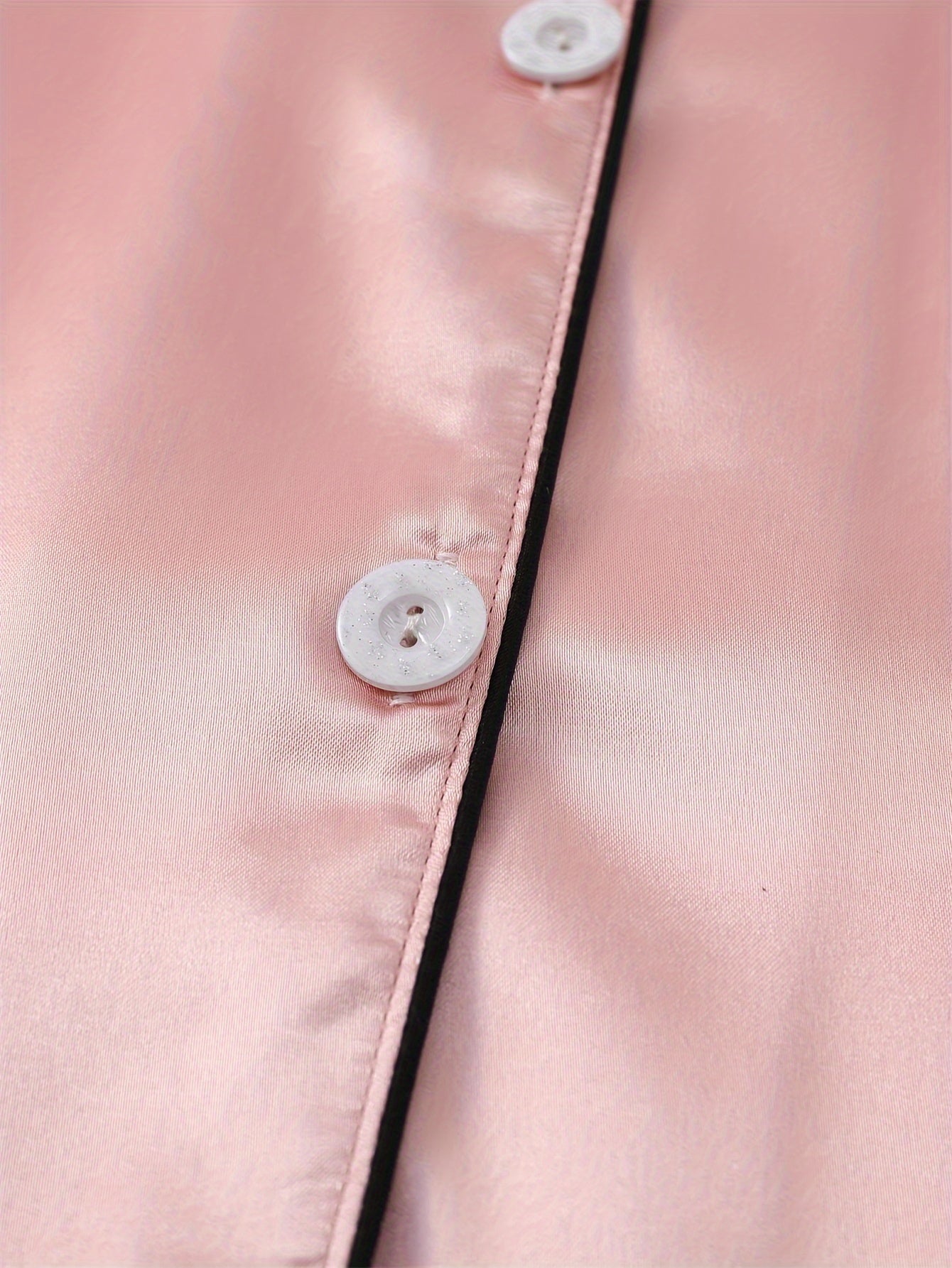 Solid Satin Pajamas Set Short Sleeve Buttons Top & Bow Shorts