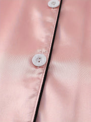 Solid Satin Pajamas Set Short Sleeve Buttons Top & Bow Shorts