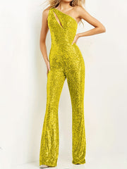Glitter One Shoulder Sequined Jumpsuit For Party Club
