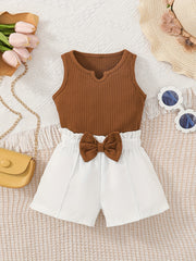 Striped Crop Top & Bow Shorts Set for Girls