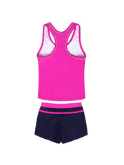 2pcs Toddler Girls Bikini Tankini Swimsuit Stripe Racer Back Tank Top & Bottoms