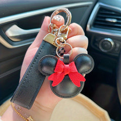 Cartoon Bow Mouse Bracelet Keychain Animal PU Leather Key Ring Gift