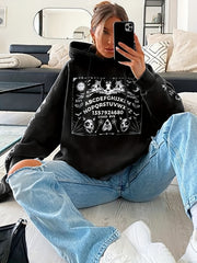 Skull Print Drawstring Hoodies Gothic Long Sleeve Sweatshirt