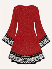 Colorblock Snowman Print Long Sleeve Dress