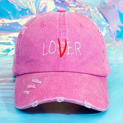 LOSER Embroidery Ponytail Baseball Cap Washed Distressed Ripped Cotton Sun Hat