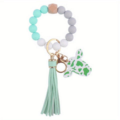 Cow Head Pattern Silicone Beaded Bracelet Keychain Pendant
