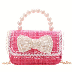 Kids Bow Decor Crossbody Bag with Faux Pearl Handbag
