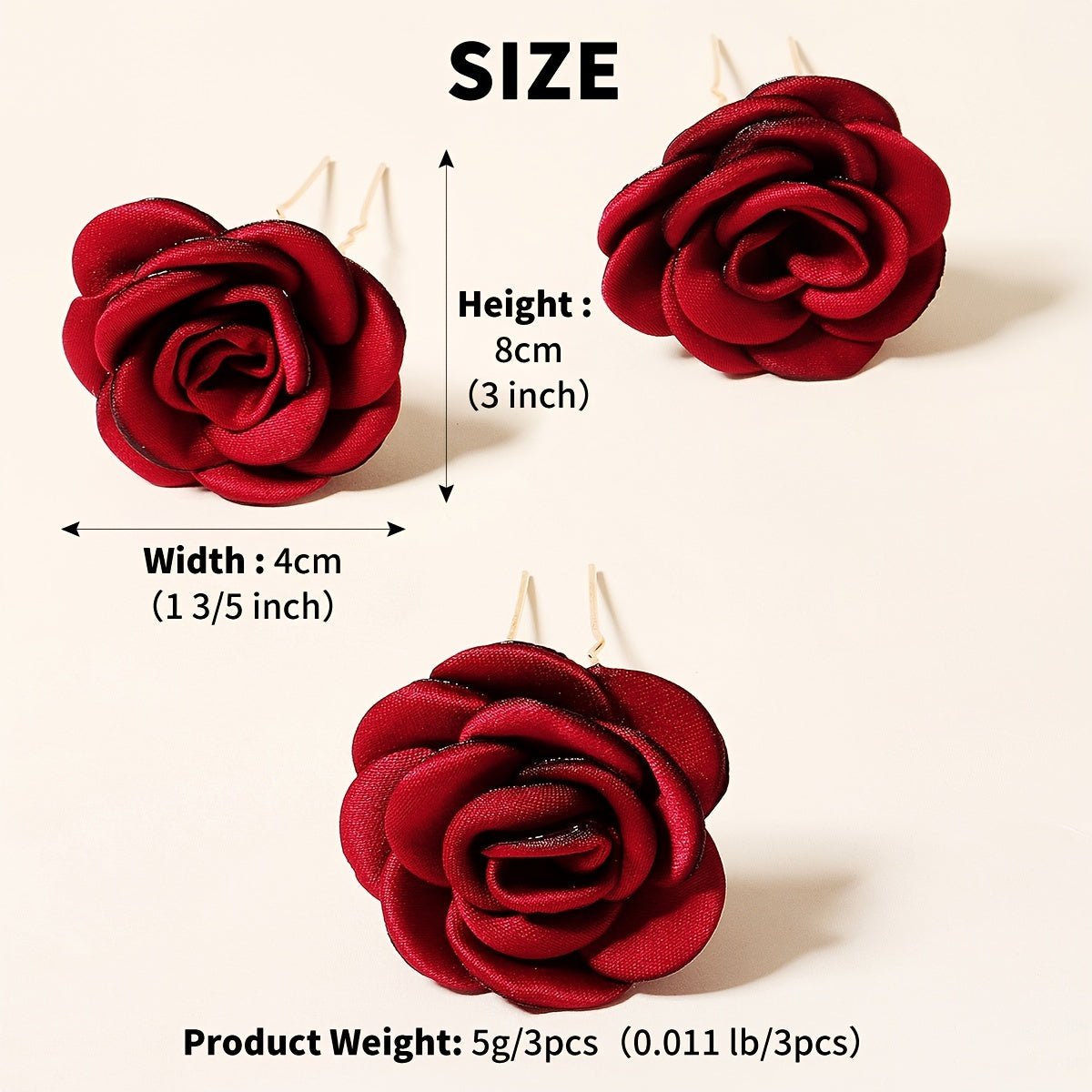 3pcs Rose Hair Pin Bridal Head Accessories U Shaped Hairpin