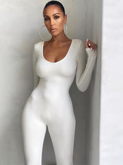 Solid Bodycon Long Sleeve Jumpsuit for Women