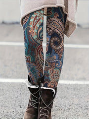 Boho Leggings Women's Plus Paisley Print Skinny Leggings
