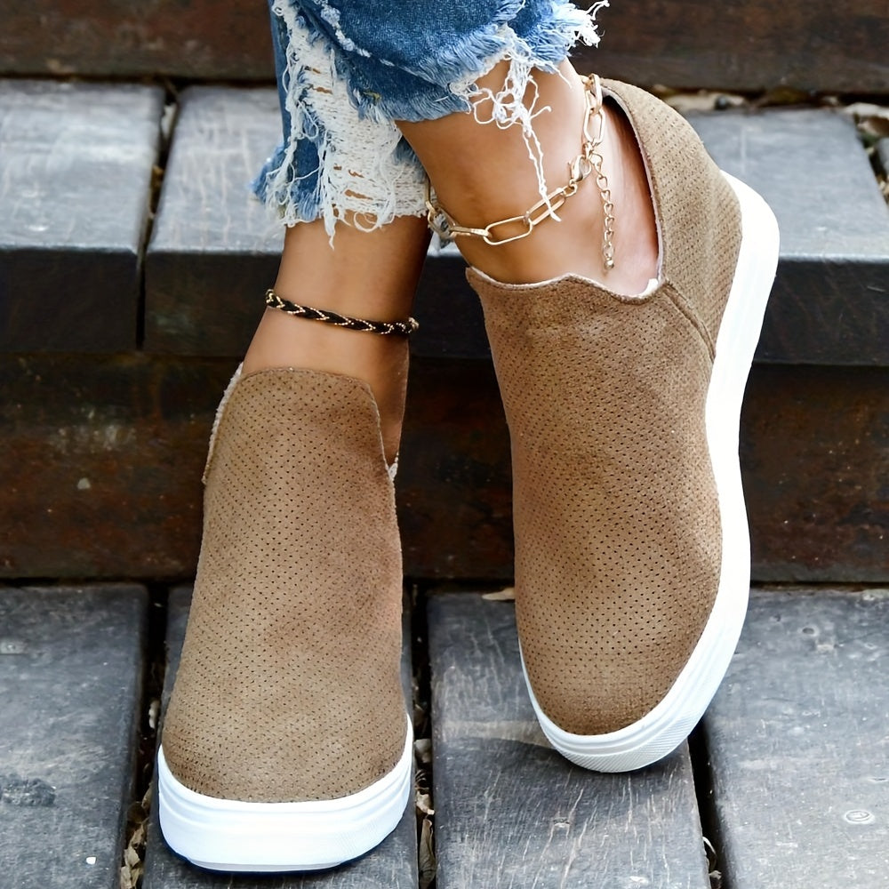 Women's Casual Wedge Loafers Round Toe Height Increasing Slip On Shoes