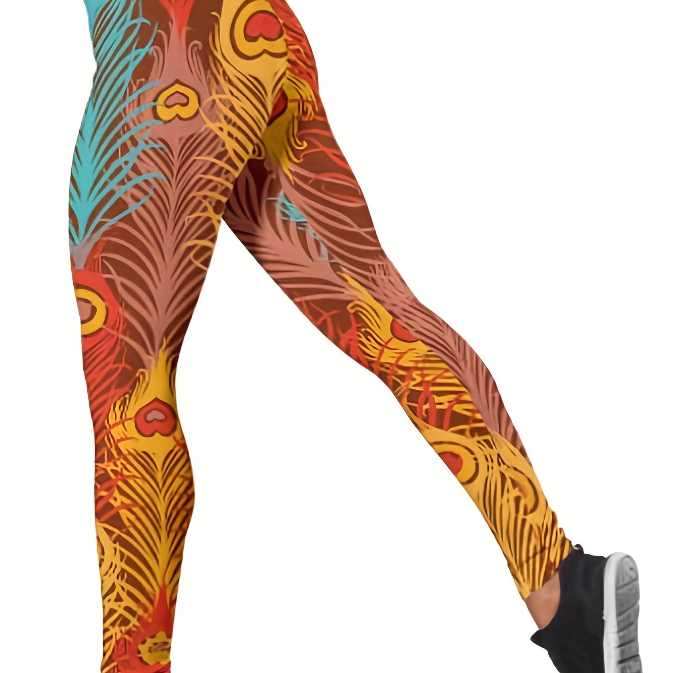 Peacock Feather Print Skinny Leggings Vintage High Waist Leggings