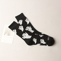 2 Pairs Cartoon Ghost Print Socks Halloween Mid Tube Socks Women's Stockings