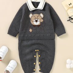 Baby Boys Casual Cartoon Gentleman Sweater Jumpsuit