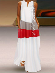 Colorblock Stripe Print Maxi Tank Dress With Pockets