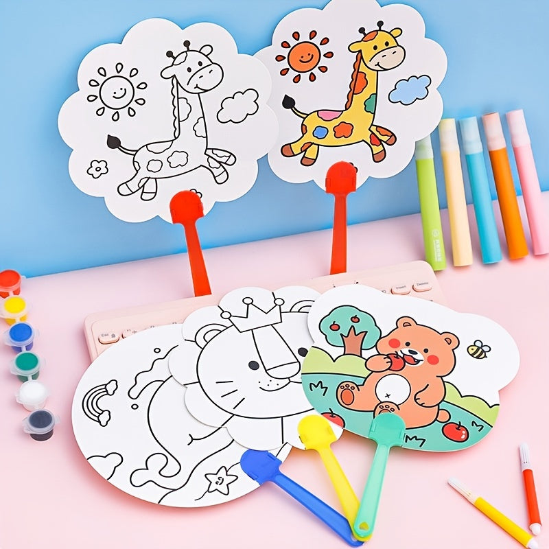 Cartoon Paper Fan Diy Painting Blank Hand painted Fan Graffiti Round Fan