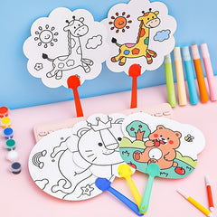 Cartoon Paper Fan Diy Painting Blank Hand painted Fan Graffiti Round Fan