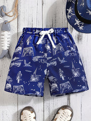 Boys Bird Sailboat Trees Print Short Sleeves Shirt For Vacation Beach