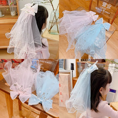 Bow Faux Pearl Veil Hair Clips for Baby Girls