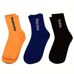 2 3 5 Pairs Letter Print Crew Sports Socks Women's Stockings & Hosiery
