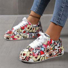 Graffiti Pattern Platform Thick Sole Skate Shoes